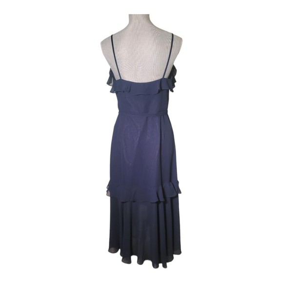 Betsy & Adam tiered chiffon navy blue sleeveless strap ruffled size 6 - Picture 4 of 12